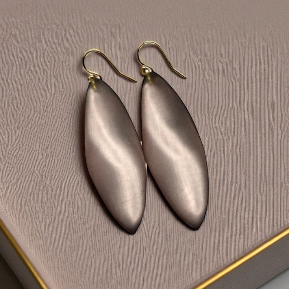 Signed Alexis Bittar 2.5” Twisted Leaf Lucite Earrings | Smoky Blush & Black